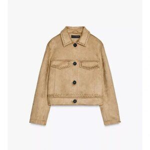 ZARA BRAIDED DETAIL FAUX SUEDE JACKET
